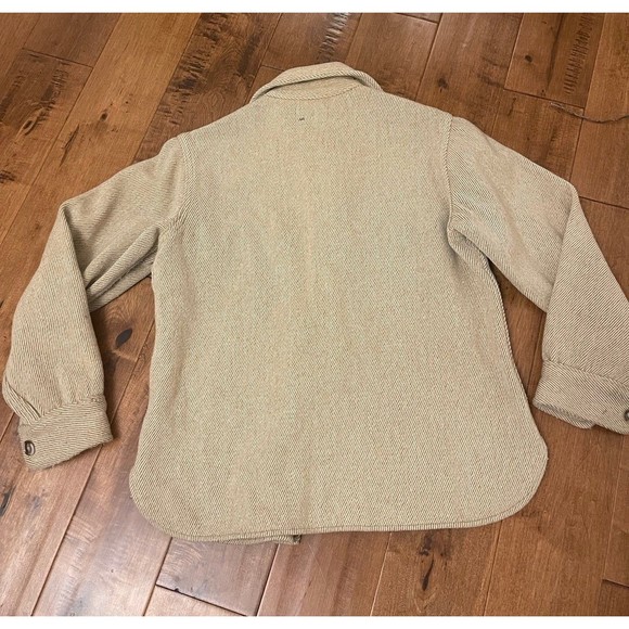 Woolrich Wool Shirt Jacket Thick Flannel Schacket Tan Beige Button Up Vintage L - Picture 4 of 11